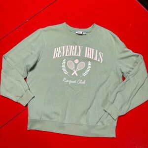 MIGHTY FINE BEVERLY HILLS RAQUET CLUB SAGE AND WHITE GRAPHIC SWEATSHIRT